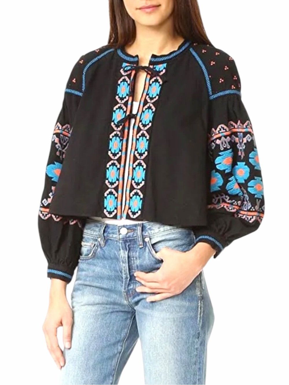 FREE PEOPLE Embroidered Swingy Jacket Size XS